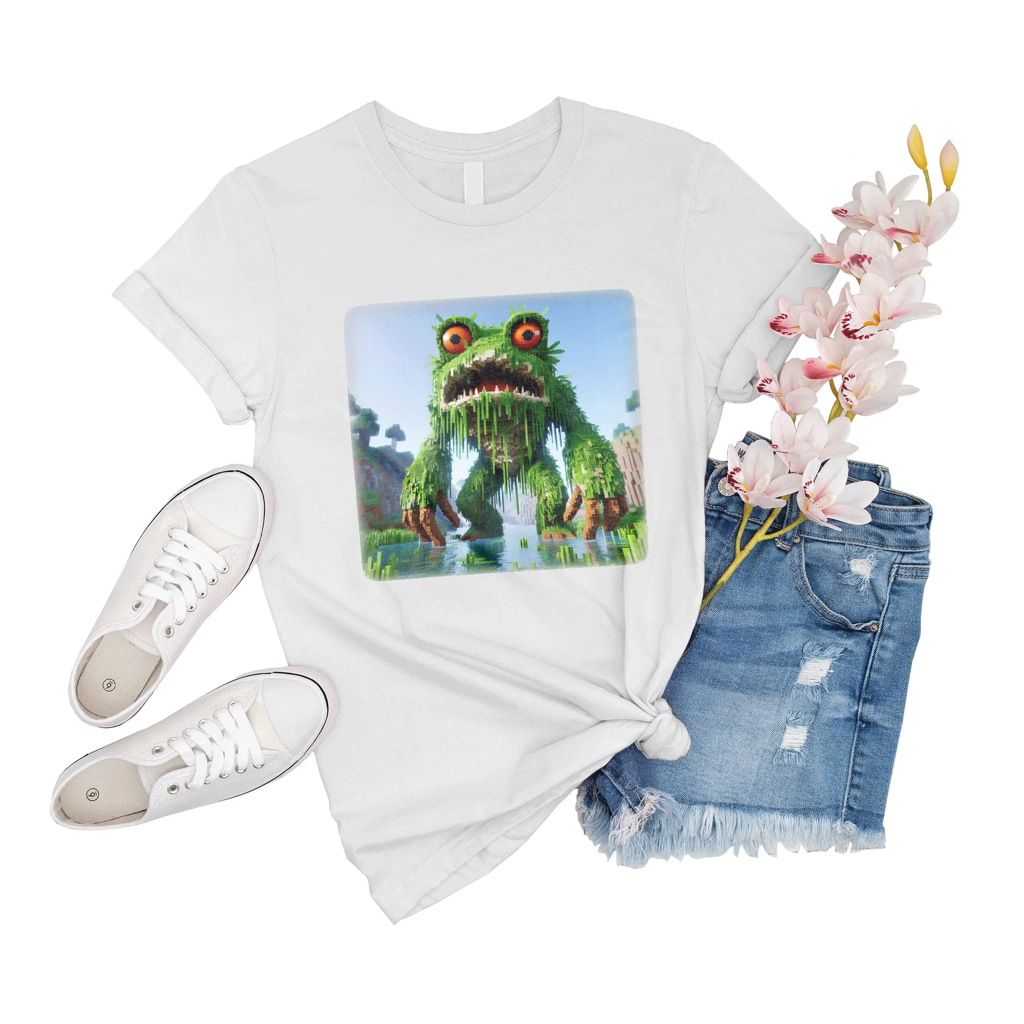 T-Shirt Unisex Minecraft Creative Builds Minecraft Swamp Monster Event Women Friend Gift For Men Sleeve Short Tee Family