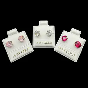 14K ARETES DE ZIRCONIA REDONDO (DIFERENTES COLORES)