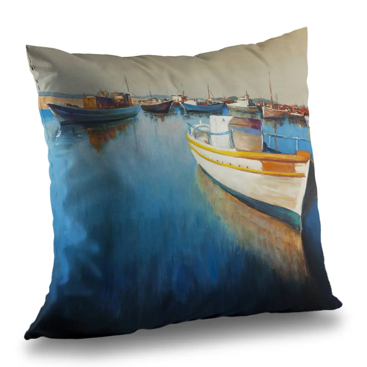 360 Stand 14x14 in. Coastal Seaside Ocean Maritime Fishing Boats at the Marina Blue Throw Pillow Insert, Coastal Living, Sea-Themed Standard Pillows