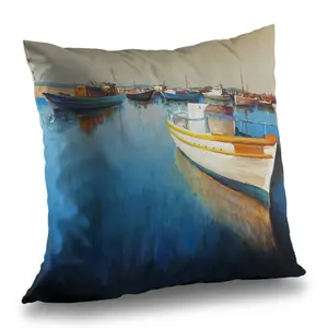 360 Stand 14x14 in. Coastal Seaside Ocean Maritime Fishing Boats at the Marina Blue Throw Pillow Insert, Coastal Living