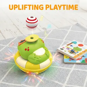 Interactive Blow Ball Frog Toy with Lights & Music, Air Floating Ball Spinning Toddler Toy, Universal Wheel Moving Frog, Gift for Kids 3+ Years