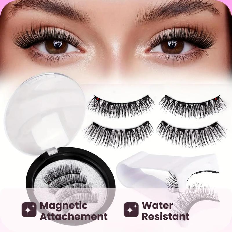 Magnetic False Eyelashes Set, Reusable Waterproof Natural Look, Invisible Adhesive, Easy Applicator Included, 2 Pairs, Black, Soft Magnetic Eyelashes