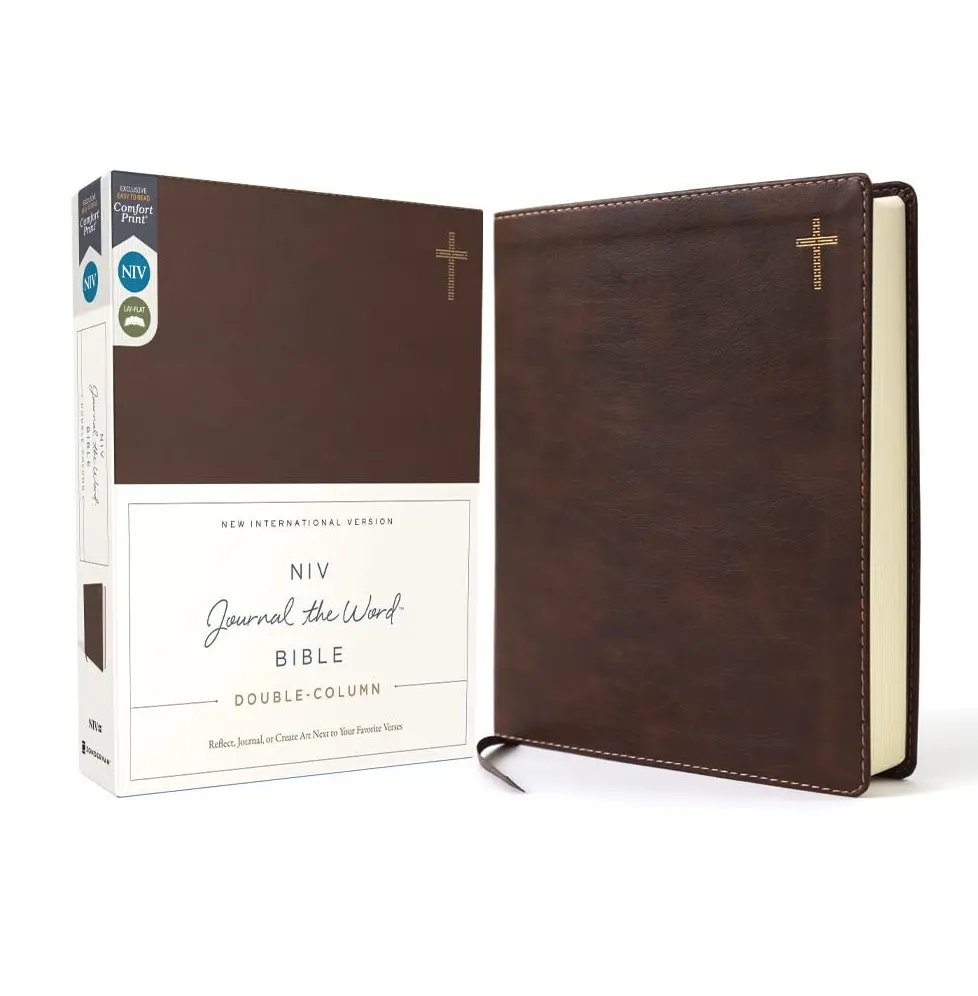 NIV, Journal the Word Bible (Perfect for Note-Taking), Double-Column, Leathersoft, Brown, Red Letter, Comfort Print: Reflect, Take Notes, or Create Art Next to Your Favorite Verses
