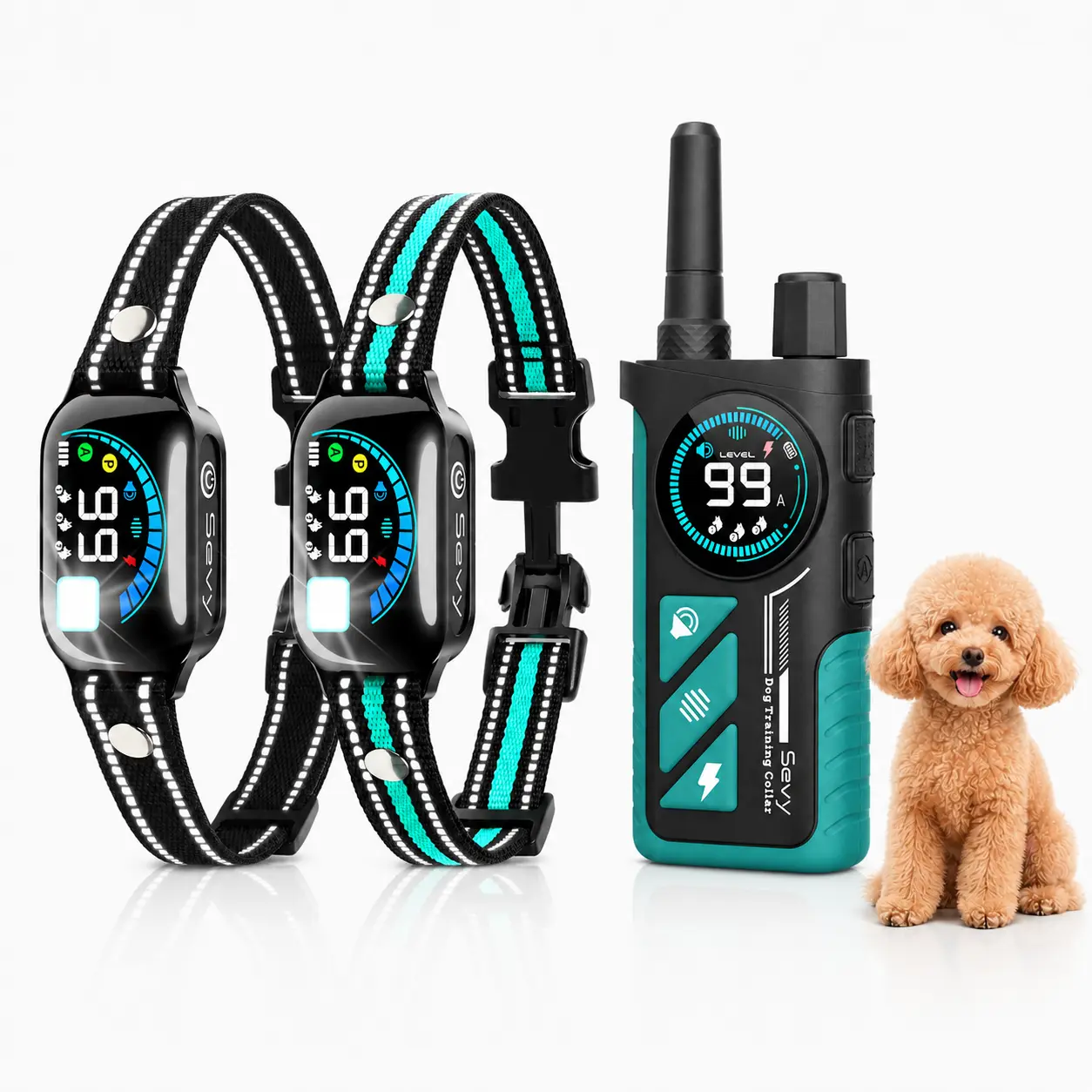 Sevy 3300FT Waterproof E Collar with Beep/Vibration/Shock/Anti Bark 4 Modes for Small Medium Large Dogs, 2-in-1 Dog Shock & Bark Collar 2 Pack, Color Screen Dog Training Collar with remote for 2 Dogs, Rechargeable LCD Dog Training Collar puppy tool guard