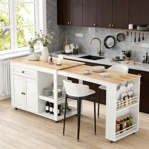 Rolling Extendable Kitchen Island with Storage, Mobile Kitchen Table with Locking Wheels, Space Saving Kitchen Cart for Small Kitchen Apartment