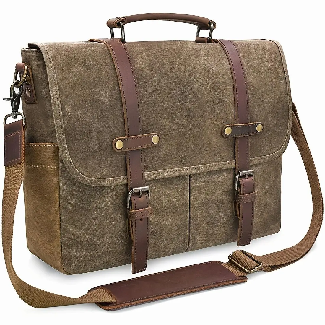 Mens Messenger Bag 15.6 Inch Vintage Waxed Canvas Briefcase Large Computer Laptop Bag Rugged Satchel Shoulder Bag, Brown