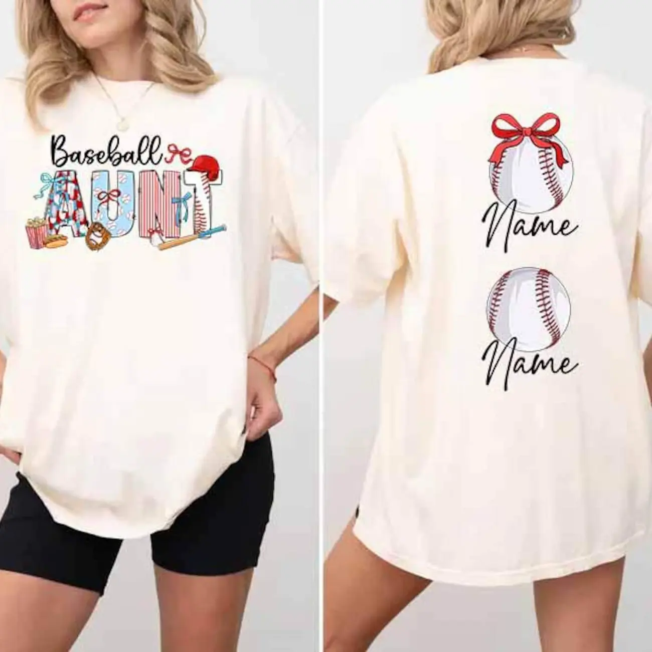 CUSTOM Baseball Aunt Shirt With Kids Name, Baseball Game Day Shirt, Coquette Sweatshirt, Baseball Lover Gift, Mother's Day Gift For Aunt 6