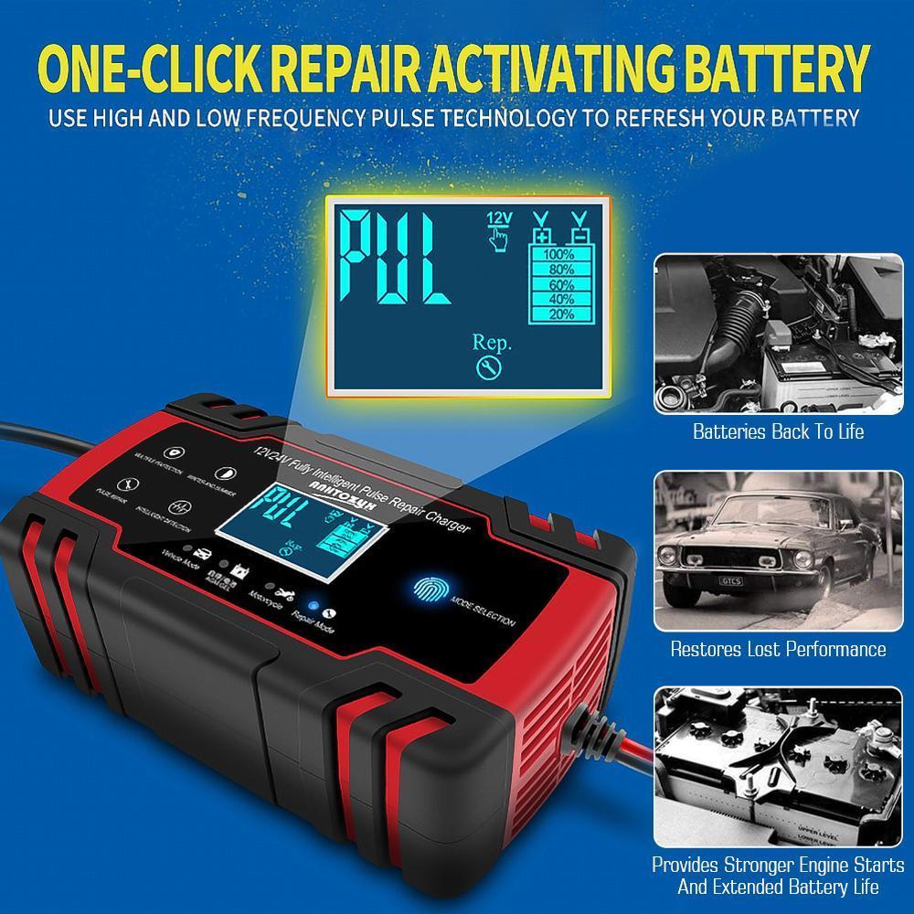 Battery Charger 8-Amp 12V and 24V Fully-Automatic Smart Car Battery Charger, Battery Maintainer Trickle Charger, and Battery Desulfator with Temperature Compensation,for Car, Lawn Mower, Motorcycle, Boat, SUV and More