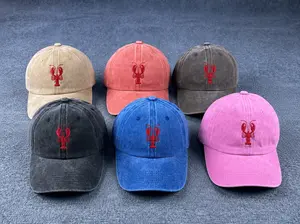 Personalized Lobster Embroidered Hat, Custom Name Baseball Cap, Vintage Washed Dad Hat, Beach Vacation Gift, Nautical Summer Cap