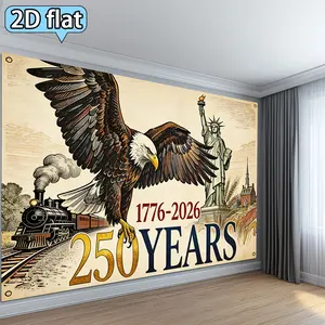 1pc 250th Anniversary Patriotic Wall Hanging, Vintage Train Statue of Liberty Bald Eagle Tapestry for July 4th Independence Day Party Backdrop, Horizontal Banner Outdoor Indoor Decor, American History Themed Gift