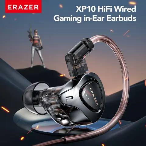 ERAZER XP10 Wearable Wired Headphones - 3.5mm Noise-Cancelling In-Ear Earbuds with Mic, 45Hz-20kHz HiFi Bass, 3D Stereo, Plastic Cable, for Gaming, Sports, Mobile, PC, Laptop Compatibility