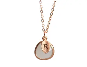 June Birthstone Necklace, Moonstone, Birthday Jewelry, Personalized with Initial, Bridesmaid Gift, Initial Leaf