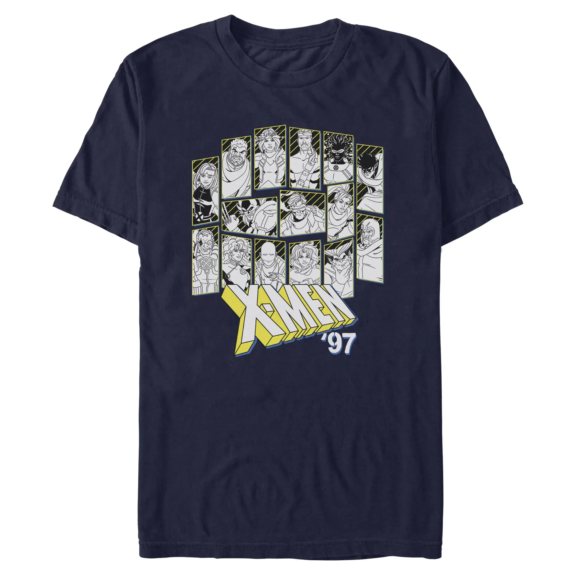 Men's Marvel X-Men '97 Retro Assemble Panels Mutant Casual Graphic Round Neck Short-Sleeve Tee, Menswear Apparel Top for Matching Outfits