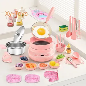 Children's Cooking Set - Safe Mini Kitchen for Kids with 110V Induction Cooker 14-Piece Dishware Anti-Scald Rack Montessori Toys for Toddlers Ages 8-10 Girls Kitchen Play Set Viral Christmas Gifts