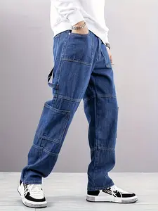 Live unbridled  New Trendy Men's Overalls Loose Men Straight Pants jeans