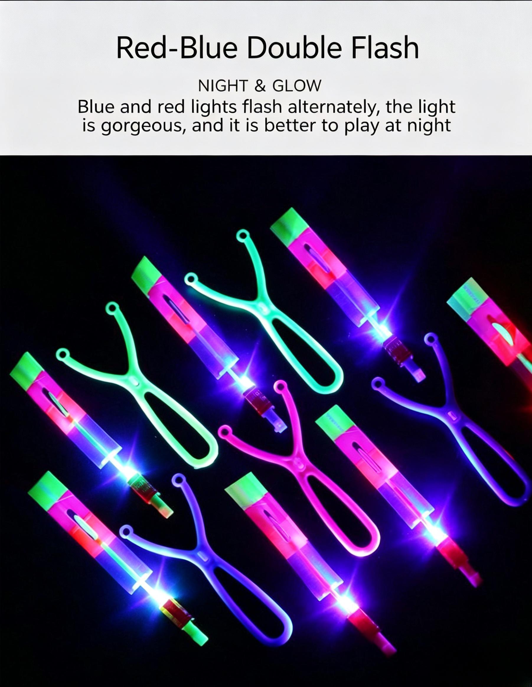 Unisex Double Flash LED Slingshot Helicopter Toy - Glow-in-the-Dark Catapult Flying Arrow for Kids, Outdoor Summer Backyard Parties, Aids Memory Training & Observation, Toys