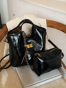 Women's Elegant Quilted Handbag & Coin Purse, Fashionable Temperament Handbag, Versatile Handbag for Work, School, Daily Commuting, Shopping