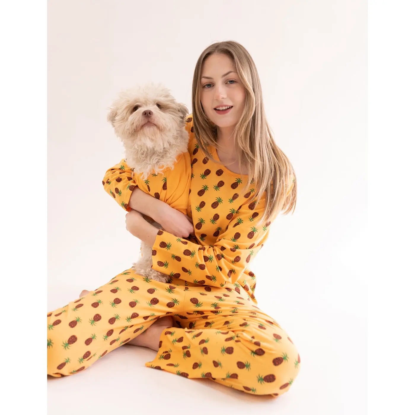 Womens 2pc Cotton Loose Fit Orange Pineapple Pajamas