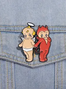 Cute Couple Design Brooch, Fashion Alloy Badge for Clothes, Creative Cartoon Angel & Devil Design Brooch, Fashion Accessories for Women & Men, Valentine's Day, Gift