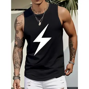 Men's 100% Cotton Sleeveless Tank Top - Breathable Summer Casual Shirt with Letter Graphic, Round Neck Regular Fit for Gym, Fitness & Casual Attire, Gym Shirts