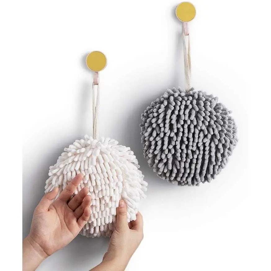 Fuzzy Ball Towel (Set of 2) White and Gray - Dry Your Hand Instantly conveniently with This Creative Bath Towel Set Decorative Towels for Bathroom (Pack of 2)