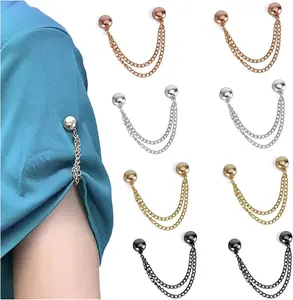 8 Pack Magnet Clothing Pins, Metal Magnetic Clips – Instant Garment Tailoring Solution | Secure Shirt Hem Adjuster, Sleeve Cinch Clip for T-Shirts/Blouses/Dresses, Hijab & Scarf Holder with Chain