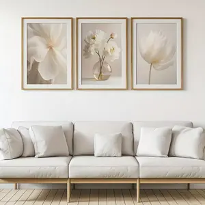 3pcs Frameless Nordic Beige Peony Flowers Canvas Painting Modern Floral Botanical Posters Aesthetic Wall Art Home Decoration