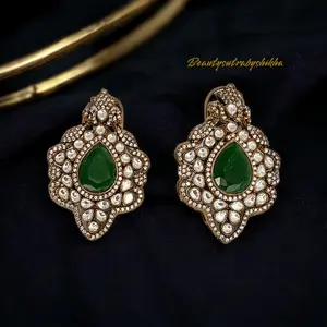 Victorian Emerald & Crystal Statement Earrings – Antique Gold Finish | Mother’s Day Jewelry Gift"