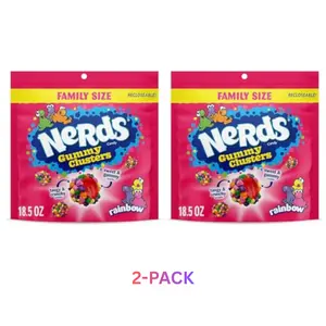 Nerds Gummy Clusters Candy Rainbow 18.5 Ounce Resealable Pack of 2 Big Bag Sweet Explosion of Flavors Crunchy & Chewy Snack
