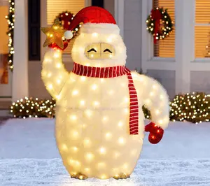 Glitzhome 41"H LED Christmas Fabric Snowman Yeti Outdoor Decor