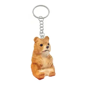Brown Bear Grizzly Kodiak Keychain Ring Clip Charm Miniature Wood Mini Figurine Small Animal