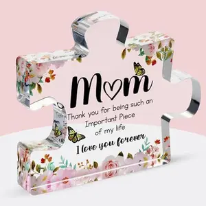 VELENTI Gifts for Mom - Cute Engraved Acrylic Block Puzzles Piece - Adorable Mom Gift from Son, Daughter - Fun Christmas, Mothers Day, Birthday Gift Idea for Mom - Fancy Decoration Piece for Home