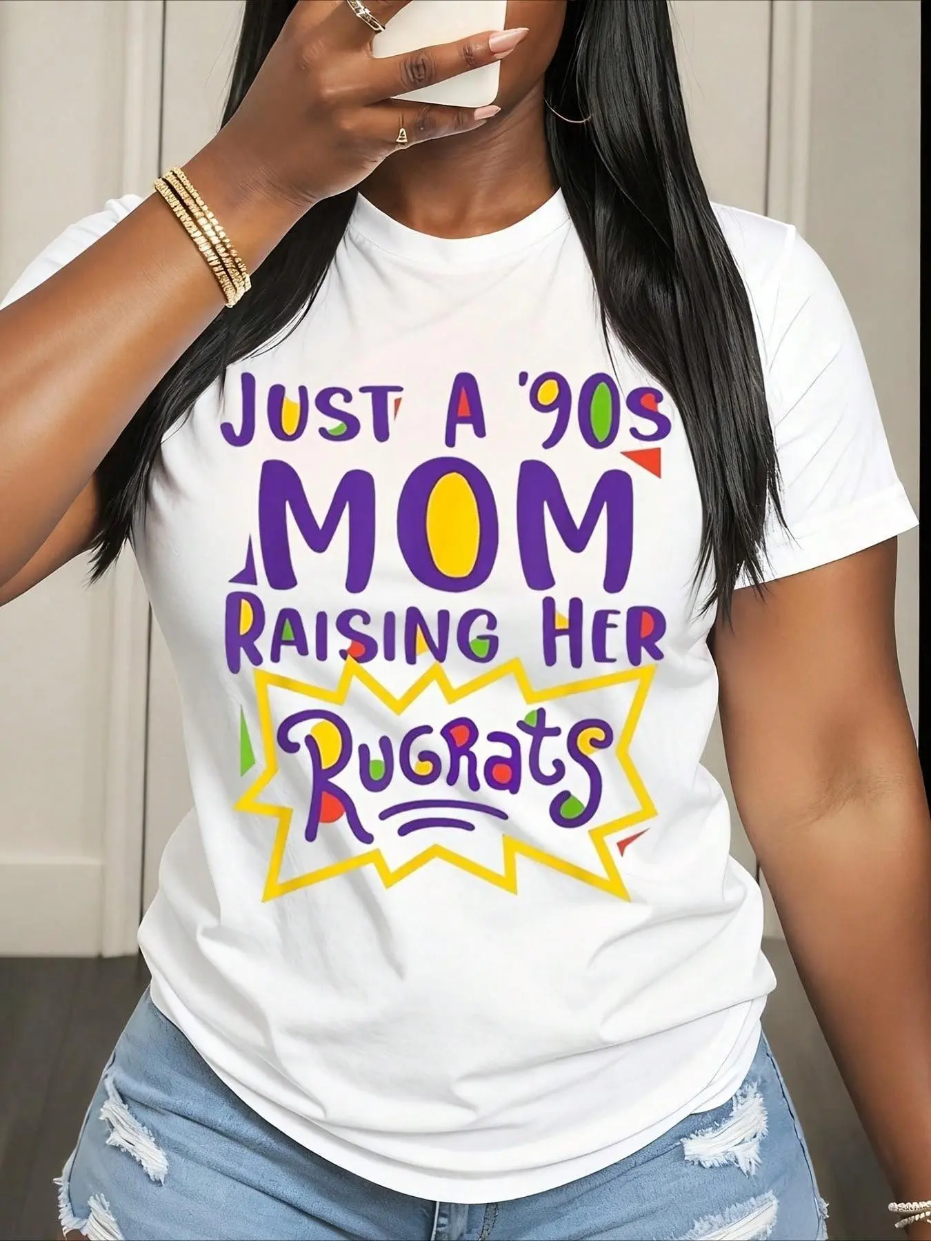 Just A 90s Mom Raising Her Rugrats T Shirt For Women Vintage Nostalgic Parenting Gift 90s Themed Funny Shirt For Moms With Kids From The 90s Era Perfect For Birthday Or Mother Day Celebration