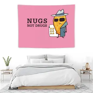 Funny Nugs Not Drugs Chicken Tapestry, Humorous Kitchen Wall Decor, Casual Knit Style, Perfect for Home Decoration