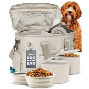 Original Dog Travel Bag Kit - Complete Pet Supply Bag with 2 BPA-Free Travel Bowls, 2 Pet Food Containers - for Road Trips, Camping, Dog Gift