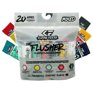Klean Freak The Flusher 20 Pack, Scented Flushable Wipes for Travel & Everyday Use, Biodegradable & Individually Wrapped with Aloe & Witch Hazel, 6"x9" Extra-Large Cleansing Wipes