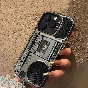Vintage Cassette Radio Design Mobile Phone Case, Shockproof Phone Protective Cover, Phone Accessory Compatible with iPhone 11 12 13 14 15, Shockproof Cellphone, Screen Protector Case, Protection Durable Smartphone Casing Black