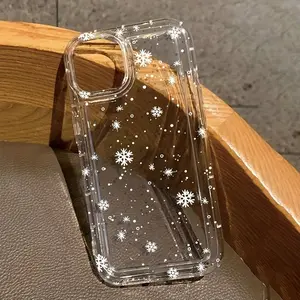 Phone Cases - 1pc White Snowflake Trendy Pattern Air Cushion Phone Cases, Fully Wrapped TPU Soft Anti-Drop, Suitable for Iphone 17, 16, 15, 14, 13, 12, 11 Pro Max, X, XS, XR, 8, 7 Plus and samsung models.
