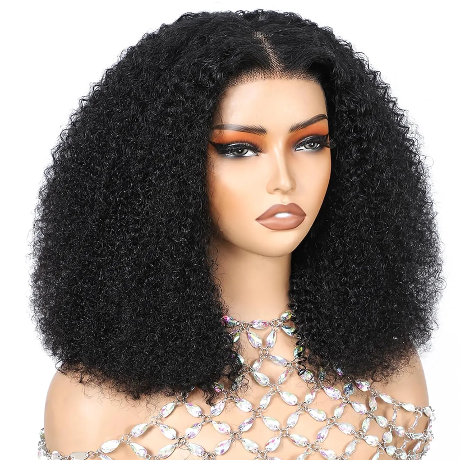ijoy Kinky Curly Bob Wig 13x4 Lace Front Wigs 180 Density Pre Plucked Brazilian Virgin Human Hair Wig Natural Black Afro kinky Curly