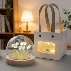 Valentine’s Day Tulips Lamp Gifts for Women Tulips Artificial Flowers Night Light Light Up Blue Tulip in Glass Dome for Bedroom Unique Birthday Gifts for Women Mom Sister Friends