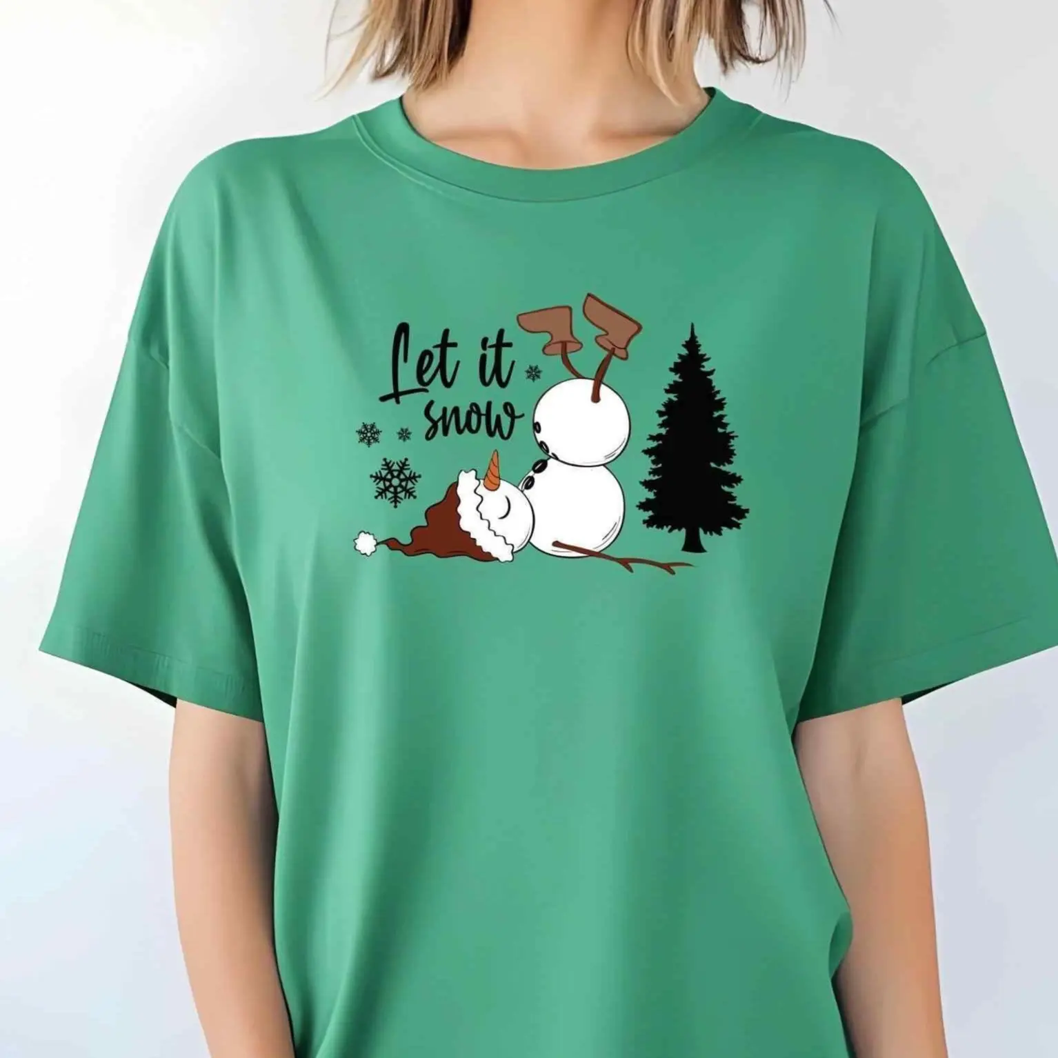 Women's Printed Crew Neck Short-Sleeve Top & Sweatshirt, Funny Let It Snow Design, Cold Wash Safe for Everyday Casual Outfits