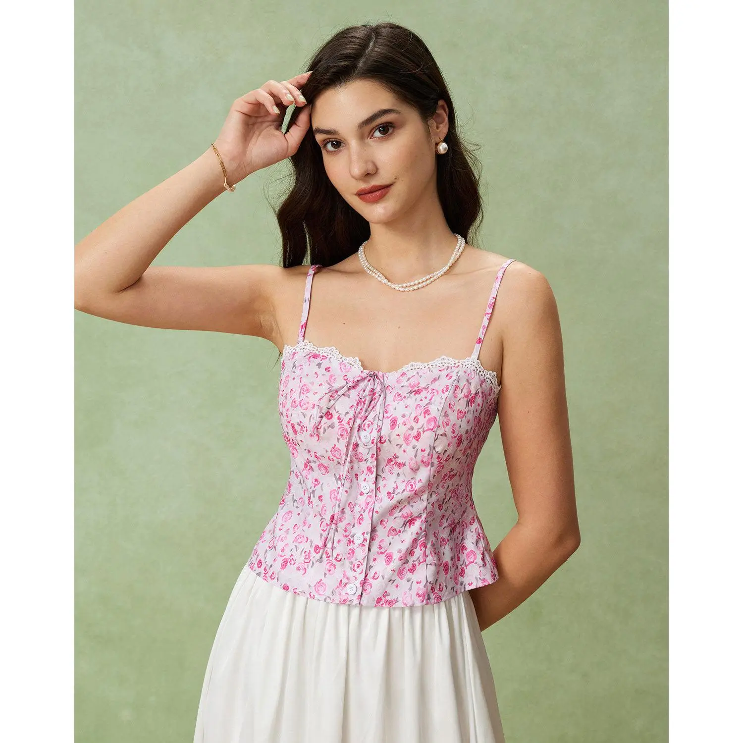 RIHOAS Women's Cute Floral Polyester Cami Top, Casual Sweetheart Neck Slim Fit Vest with Adjustable Straps and Button Detail, Fabric, Lightweight, Sleeveless, Fitted, Stain, Dries Fast, Clothes, Camisole, Warm Weather
