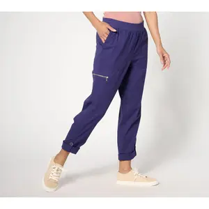 Isaac Mizrahi Live! Tall Brushed Sateen Pull On Pants w/ Roll Cuff