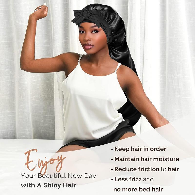 High Quality Silky Long Satin Bonnet Wide-Brimmed Extra Large Size Nightcap with Elasticated Floppy Band for Natural Curly Hair