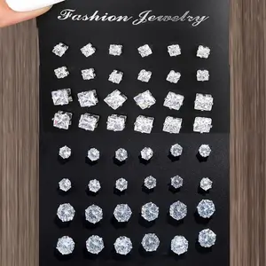 24 Pairs Exquisite Shiny Round Square Shaped Stud Earrings Sparkling Artificial Crystal Inlaid Earrings Set Party Wedding Engagement Anniversary Jewelry Set