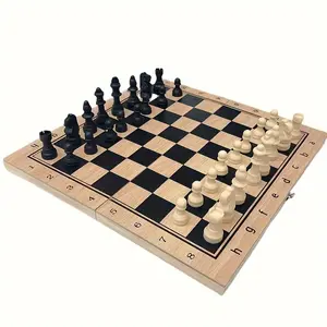 Portable Folding Chess Set,1 Box Wooden Chess Board Game for Friends and Family, School & Educational Supplies, Tabletop Games, Strategy Board Games