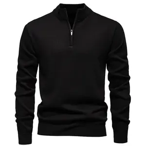 Men's fleece lined pullover sweaters, made of polyester fabric, feature a half zip neckline. These are casual and sporty sweaters, suitable for daily wear in spring, autumn and winter.