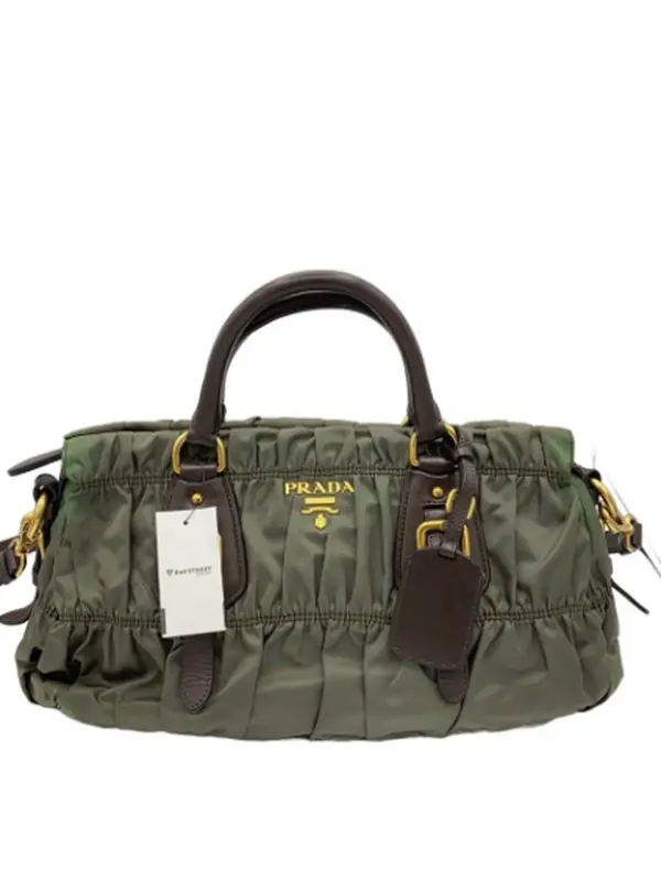 Pre-owned PRADA Nylon Top Handle Bags Army Green Gathered Boston Handbag Crossbody Bag J8062509