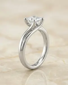 The Joplin Twisted Solitaire Engagement Ring Setting for Princess Diamonds in Platinum