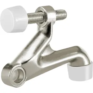 1 Pack Hinge Pin Door Stoppers, Adjustable Deluxe Heavy Hinge Door Stops for Top of Door, Hinge Stoppers with Black Rubber Bumper Tips, Satin Nickel